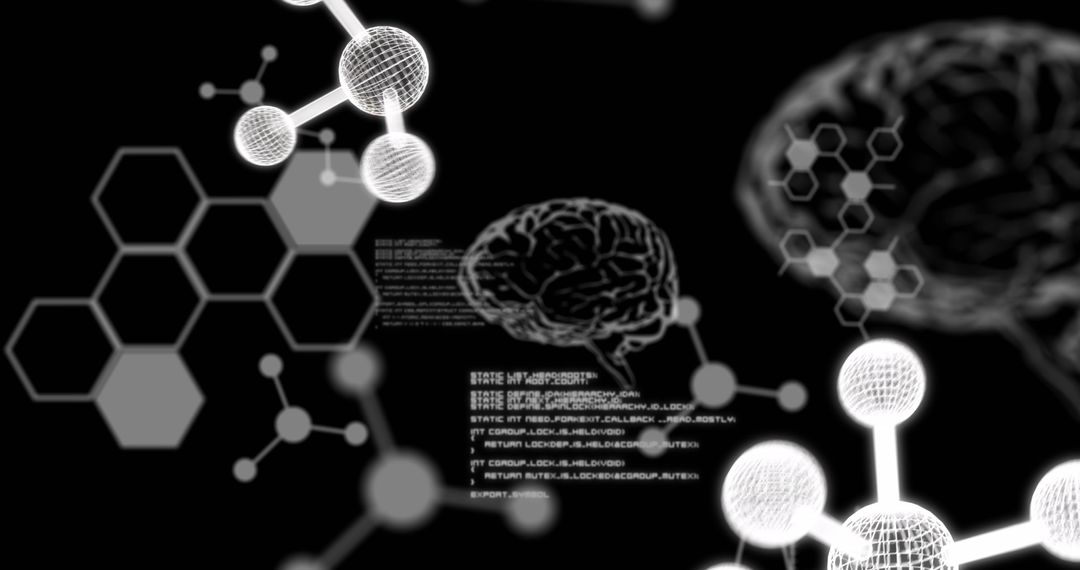 Futuristic Digital Brain and Data Molecules Background