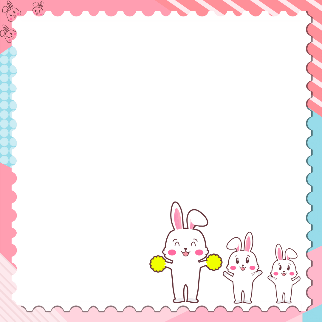 Cheerful Bunnies with Pom Poms on Transparent Pastel Frame Layout