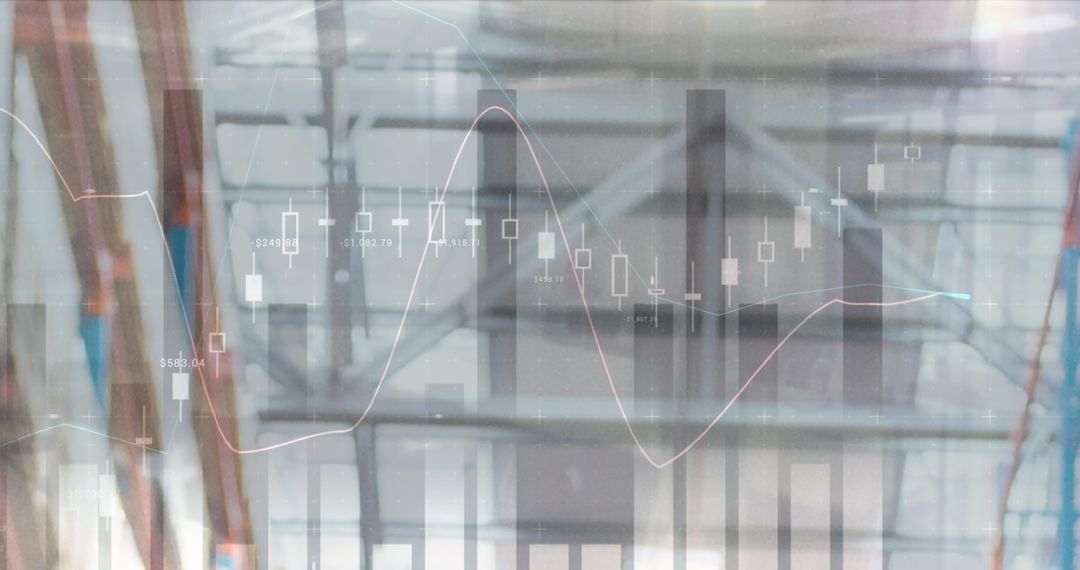 Abstract Financial Data Against Blurred Urban Backdrop