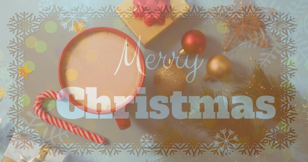 Festive merry christmas with holiday decorations and hot cocoa