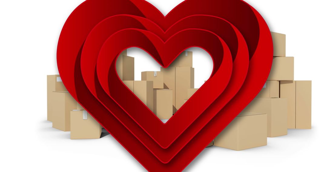 Nested Red Hearts Displaying Over Cardboard Boxes Symbolizing Love Comunication