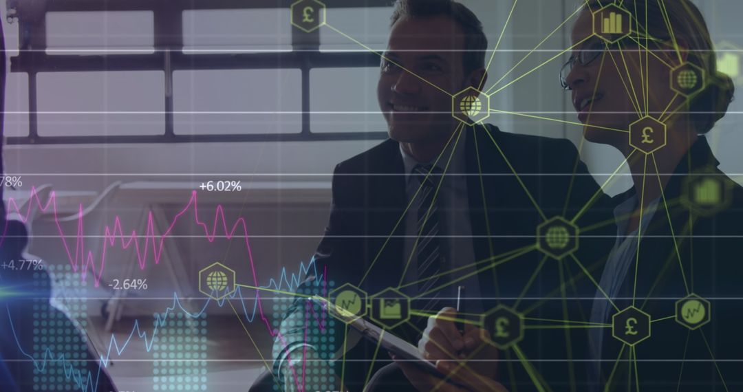 Businesspeople Analyzing Digital Financial Networks