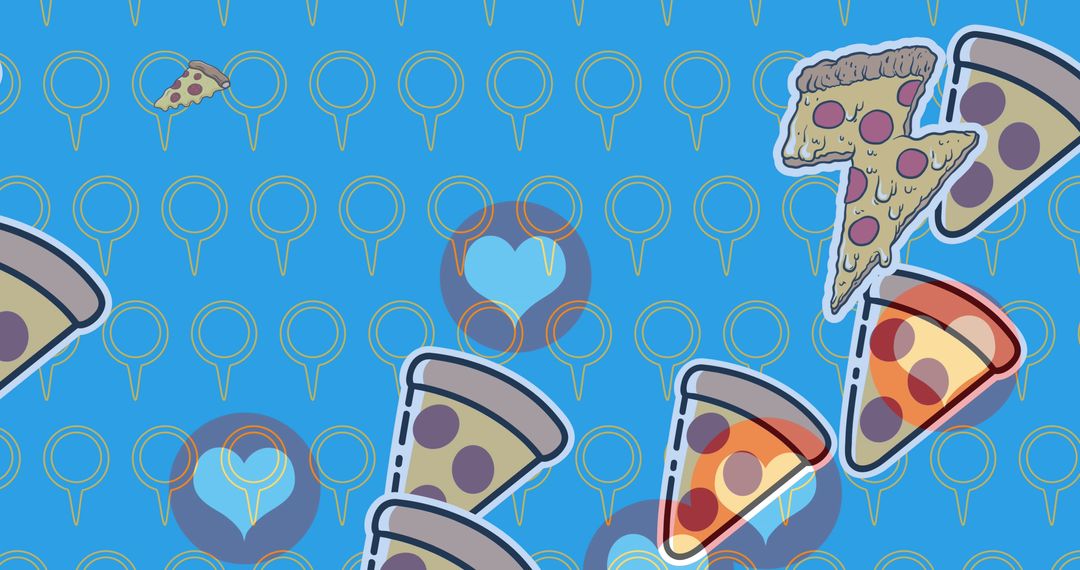 Colorful Pizza Slice Pattern with Hearts Background