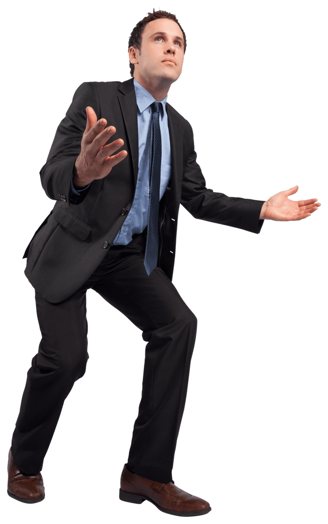 Transparent Businessman with Arms Outstretched in Expressive Pose
