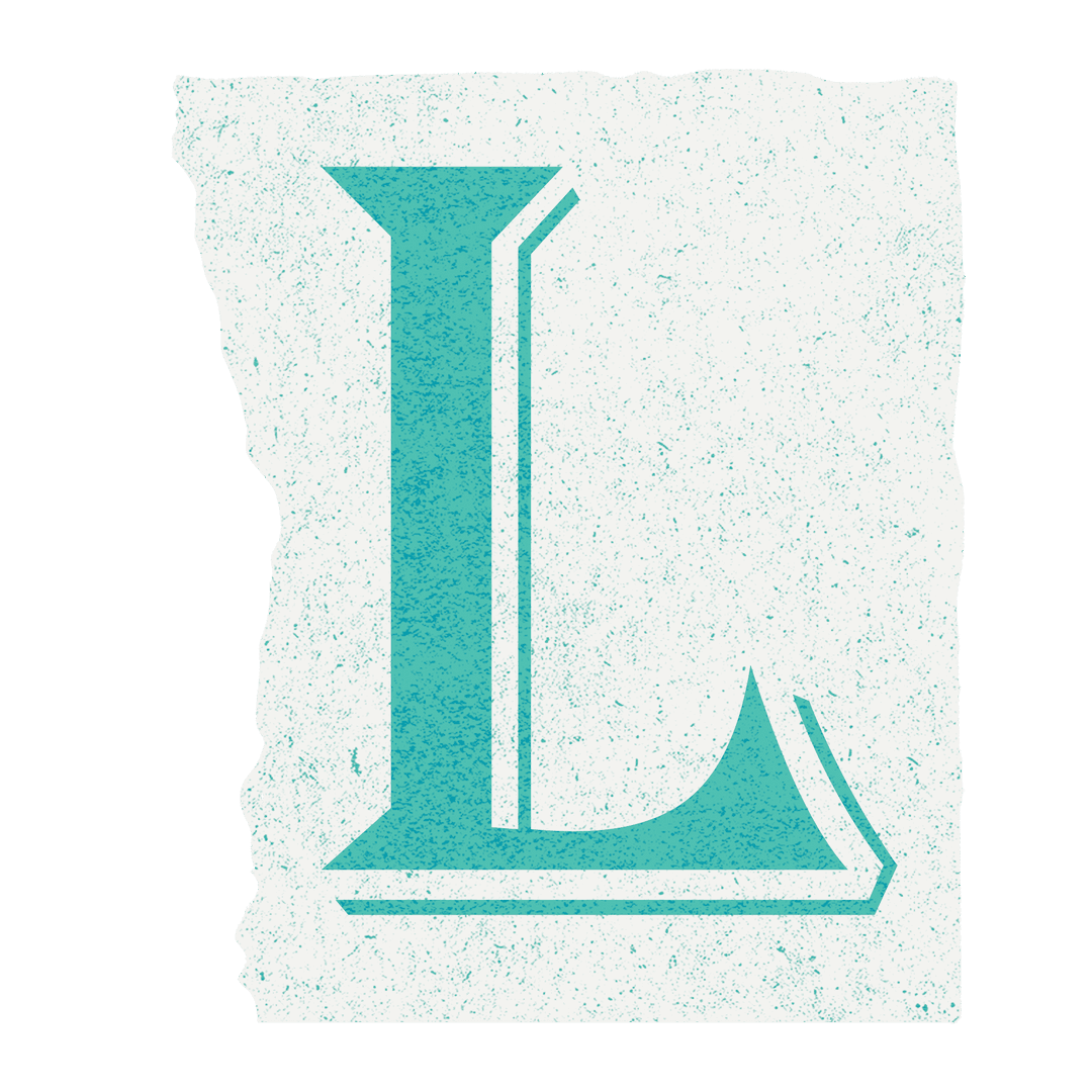 Turquoise Letter L on Rough White Panel with Transparent Background