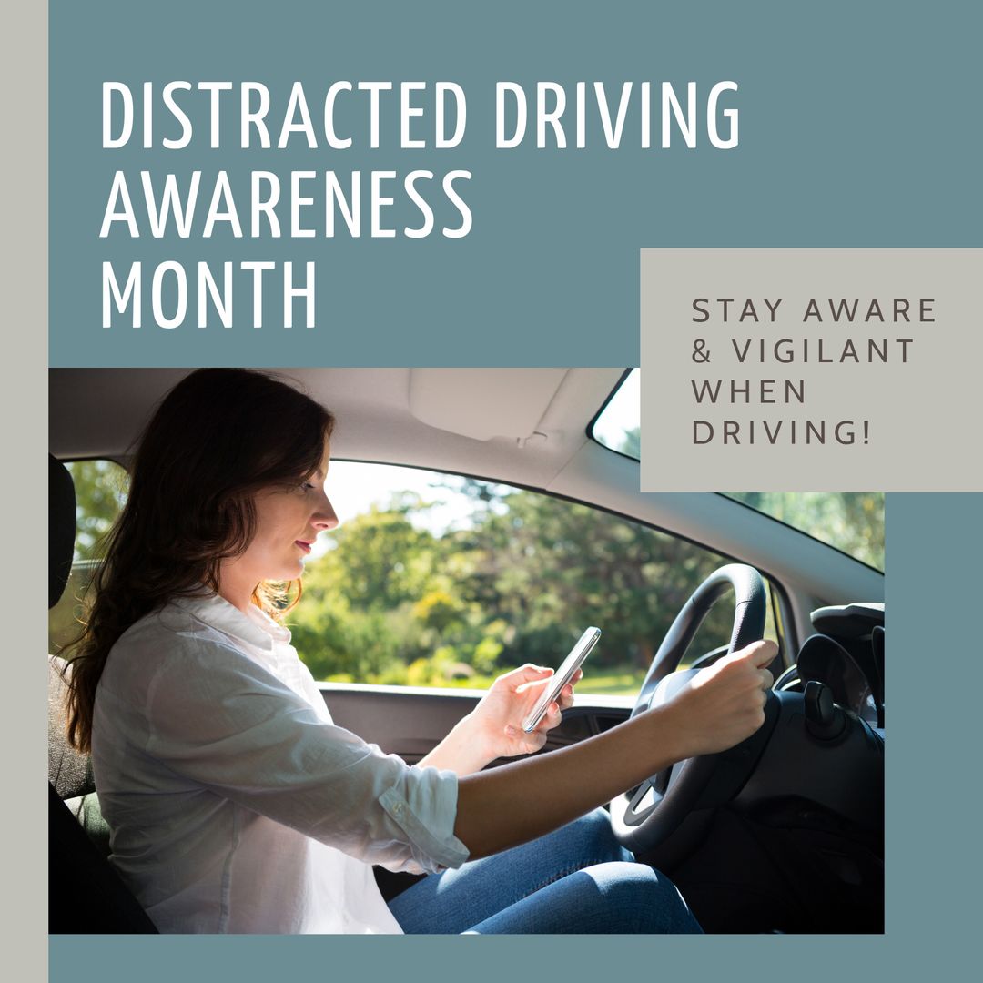 Woman Checking Phone While Driving for Distracted Driving Awareness Campaign - Download Free Stock Templates Pikwizard.com