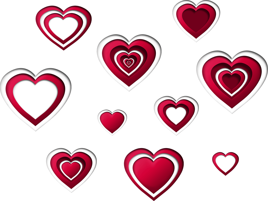 Red and White Hearts on Transparent Background Vector Design