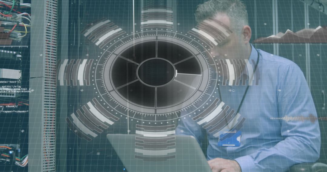 Engineer Designing Advanced Digital Interface Technology Network