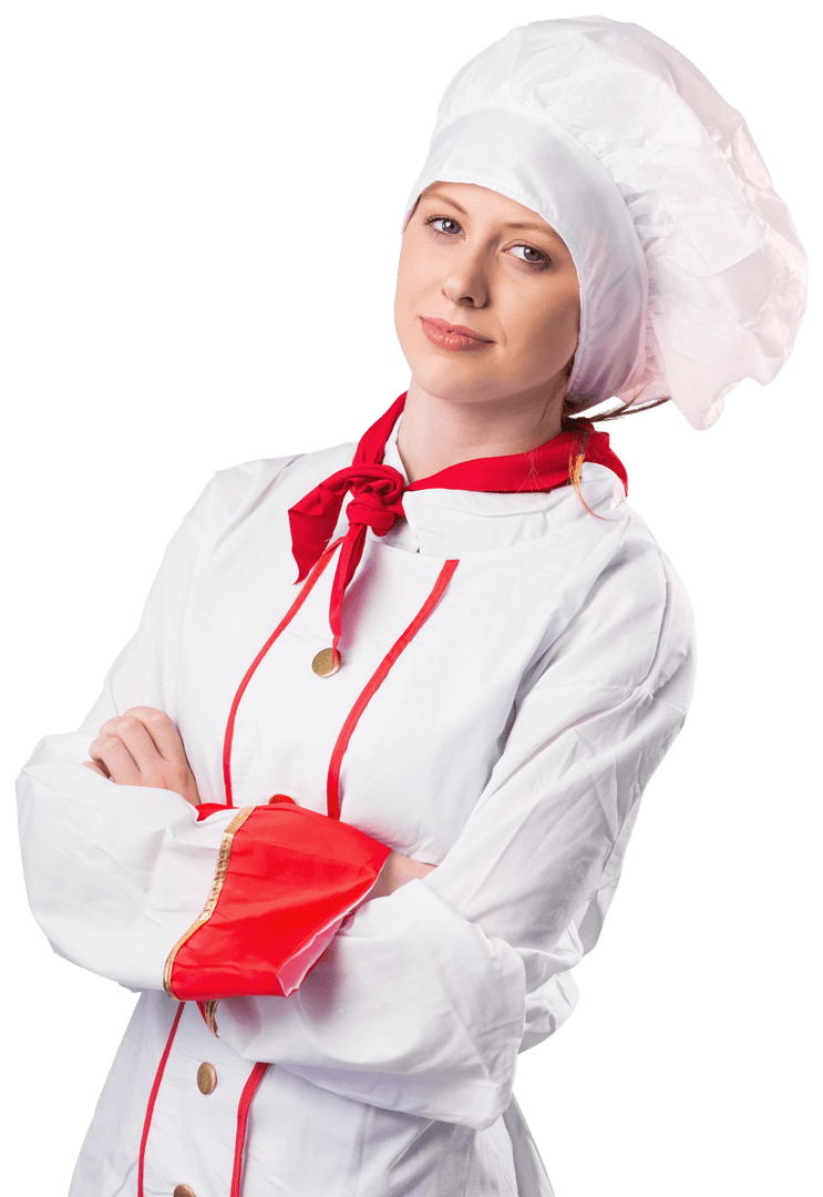 Confident Chef in Uniform Standing with Arms Crossed Transparent