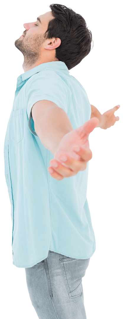 Joyful Man Standing with Outstretched Arms Transparent Background