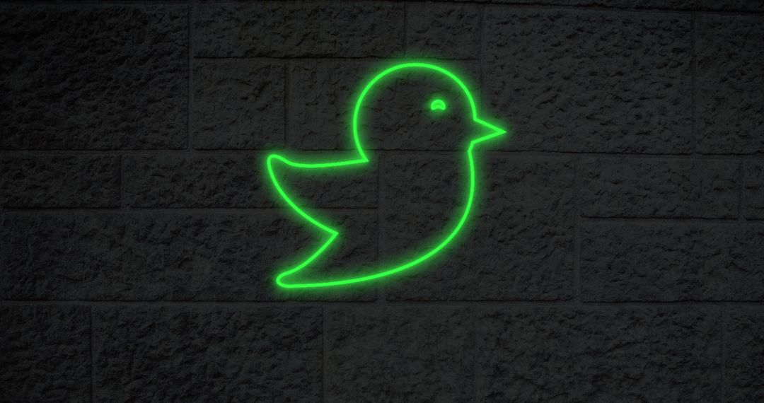 Glowing Neon Bird Icon on Brick Wall for Social Media Concept - Free Images, Stock Photos and Pictures on Pikwizard.com