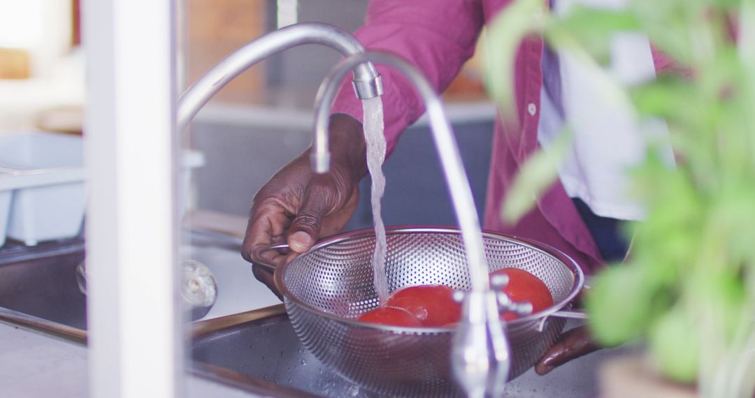 Man Washing Fresh Tomatoes in Kitchen Sink with Running Tap Water - Free Images, Stock Photos and Pictures on Pikwizard.com