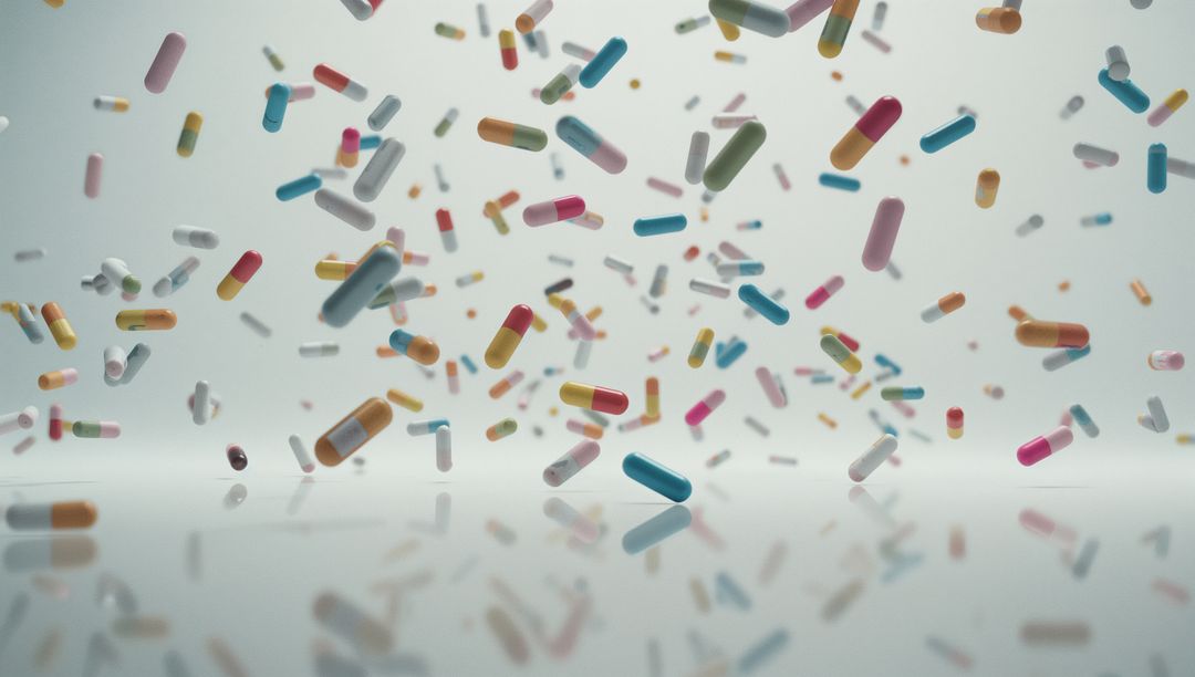 Floating Multi-Colored Capsules in Modern Studio