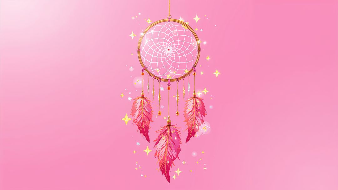 Dreamcatcher with Pink Feathers on Pink Gradient Background