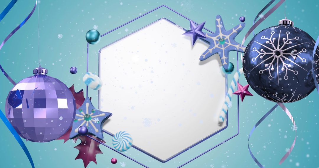 Festive Christmas Decorations with Snowfall and Hexagon Frame