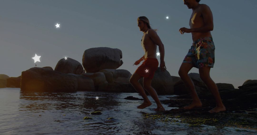 Friends Exploring Tide Pools on Rocky Beach