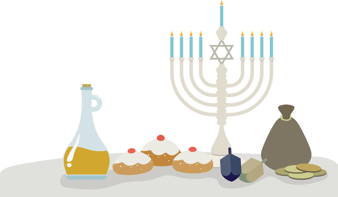 Transparent Hanukkah Celebration Items on Tabletop Illustration