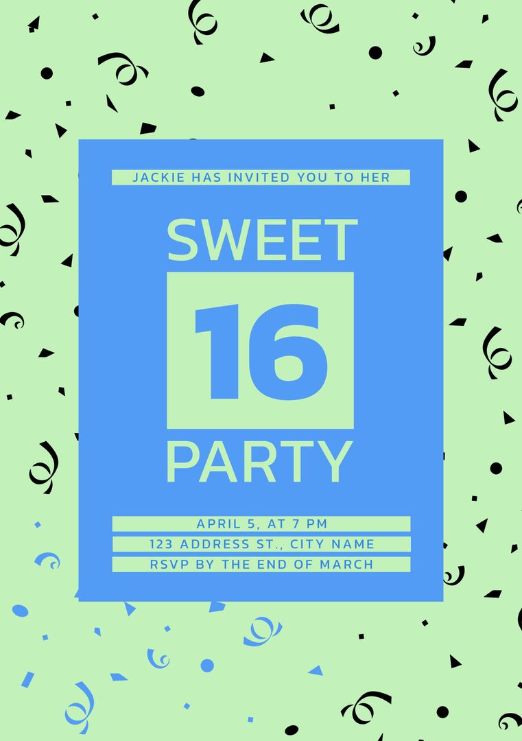 Sweet 16 Invitation with Blue and Green Background - Download Free Stock Templates Pikwizard.com