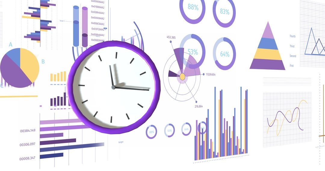 Clock overlaying digital charts and data visualization - Free Stock ...