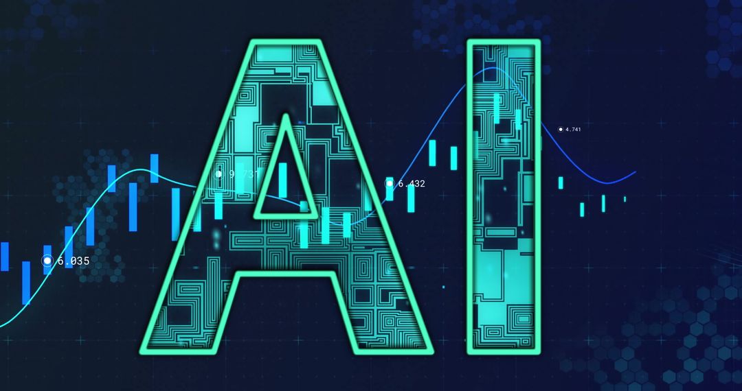 AI Concept with Digital Circuit and Financial Data Overlay