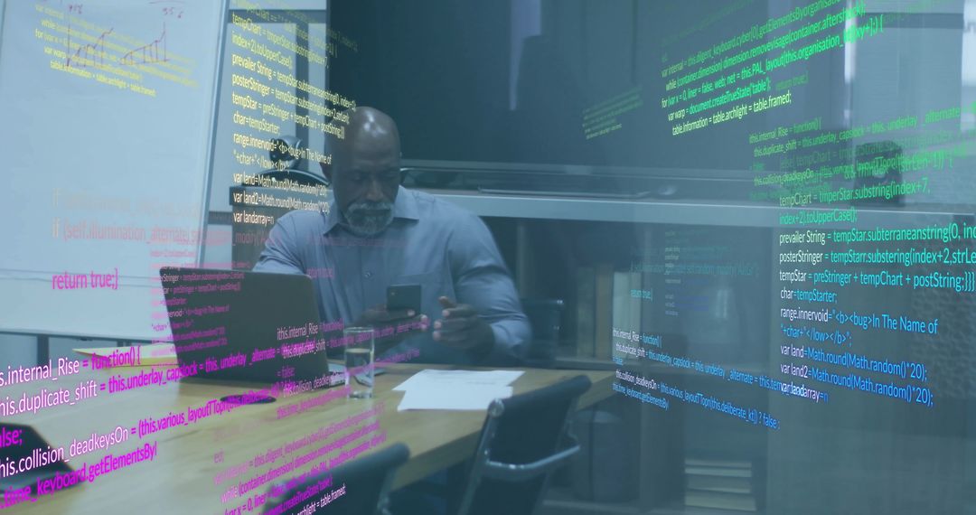 African American Businessman Analyzing Data Overlay