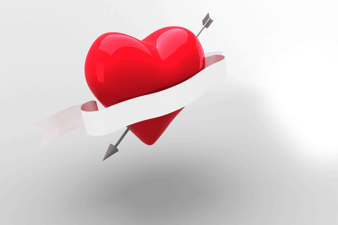 Transparent Red Heart with Arrow and Banner for Valentine Designs