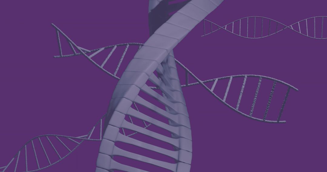 3D DNA Structure Against Purple Background Illustrating Genetics Concept