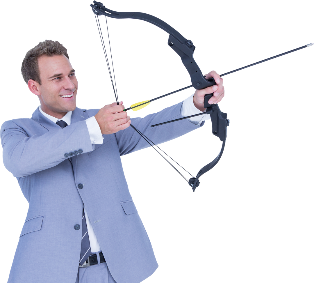 Caucasian Businessman Aiming Bow and Arrow in Suit Isolated Transparent - Download Free Stock Images Pikwizard.com