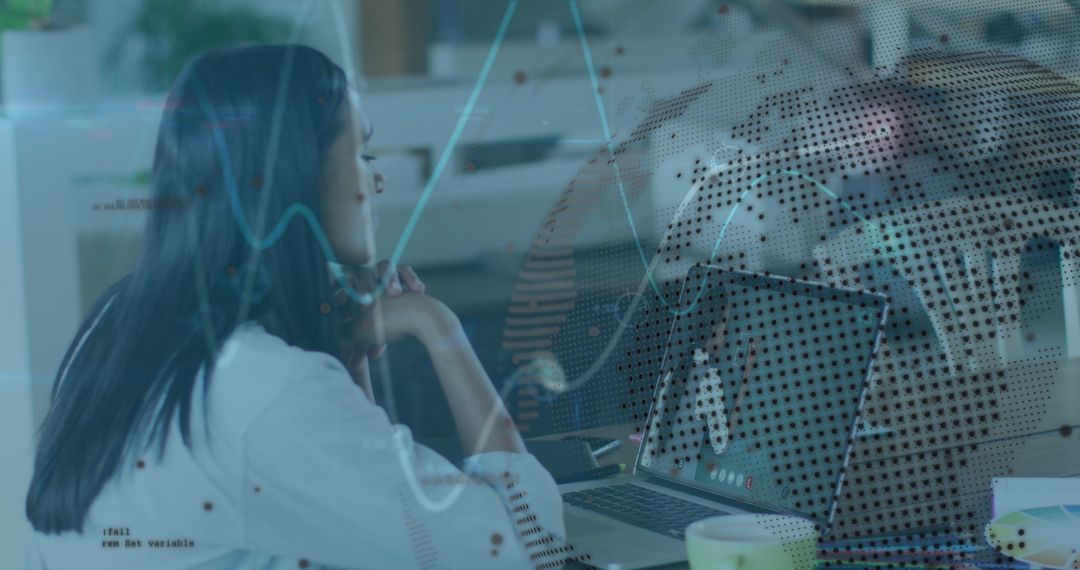 Focused Woman Conducting Data Analysis in Office Environment