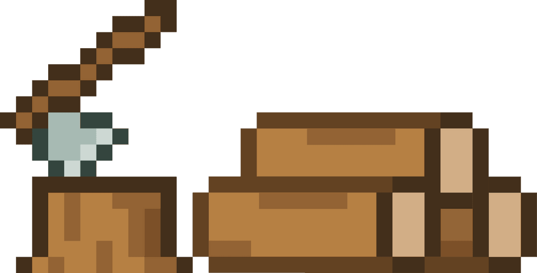 Pixelated Axe Cutting Timber with Transparent Background