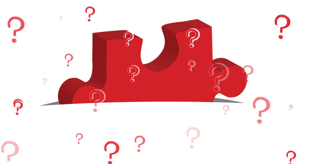 Red Puzzle Piece Surrounded by Question Marks for Brain Activities