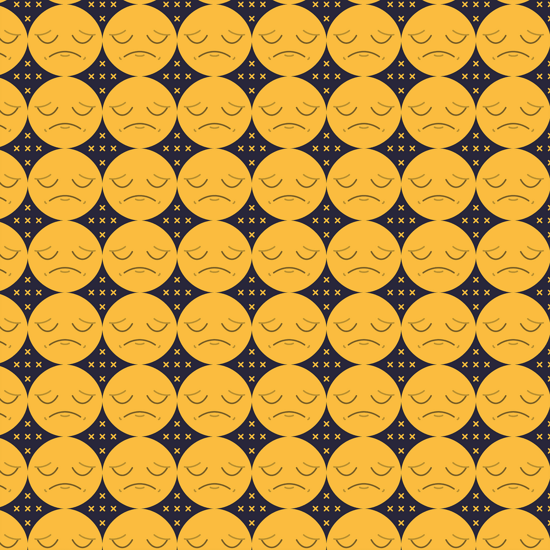 Sad Emoji Seamless Pattern on Transparent Background