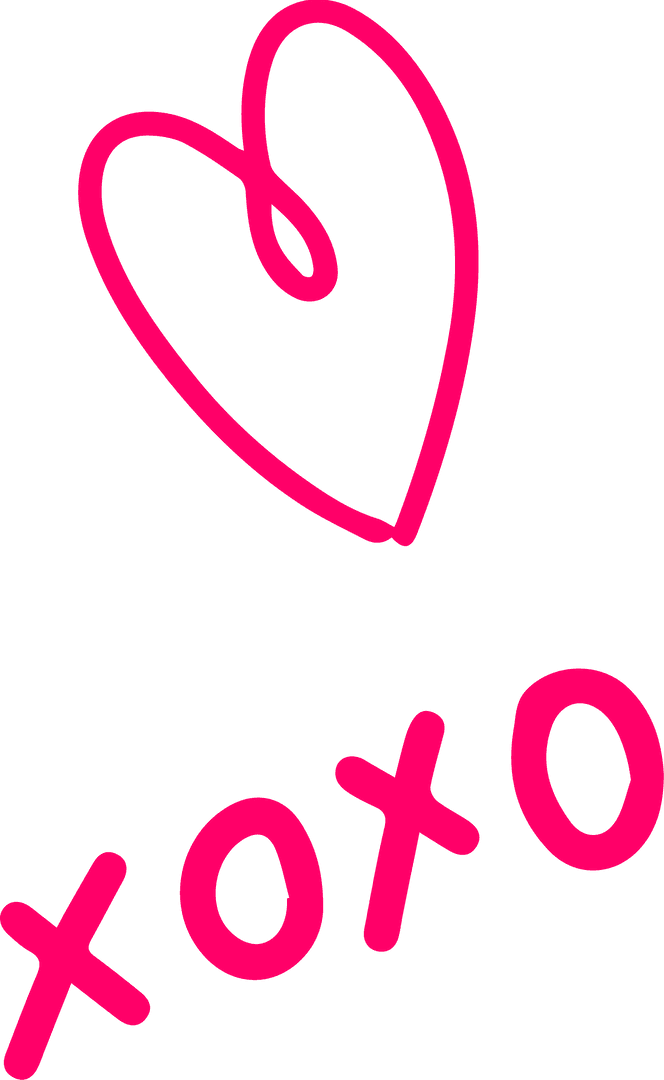 Vibrant Hand-Drawn Heart and XOXO on Transparent Background