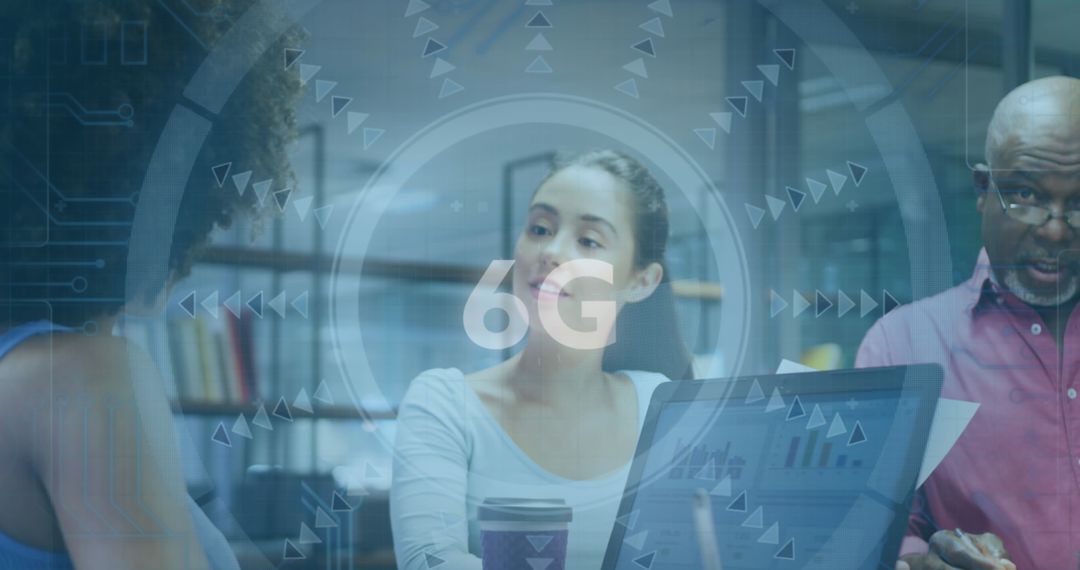 Innovative Team Collaborating on 6G Technology in Modern Office