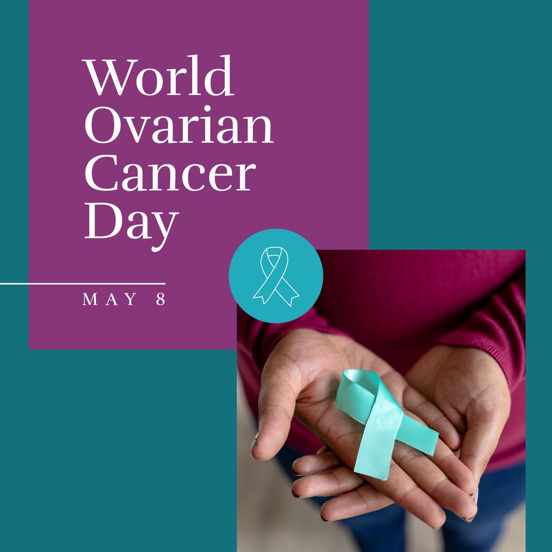 World Ovarian Cancer Day Awareness with Turquoise Ribbon Message
