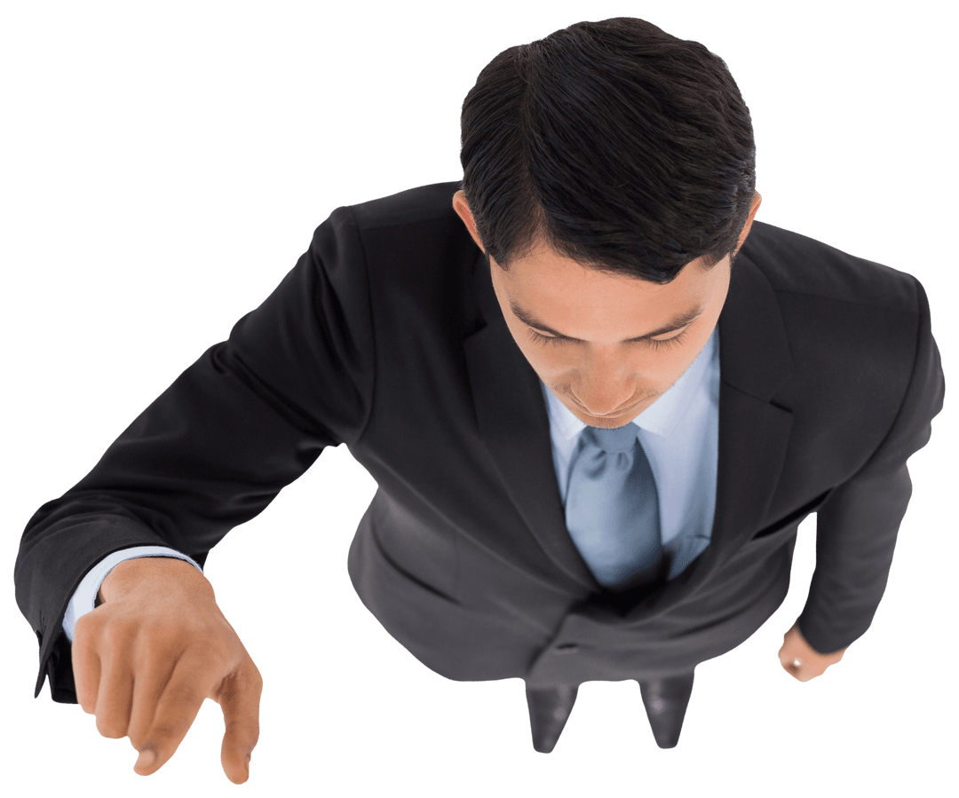 High-Angle View of Professional Asian Businessman Isolated on Transparent Background