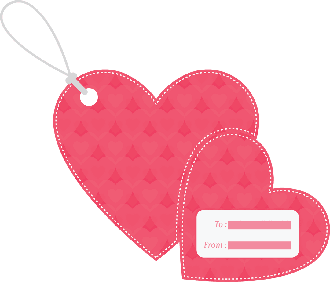 Pink Heart Tags on Transparent Background for Valentine's Day