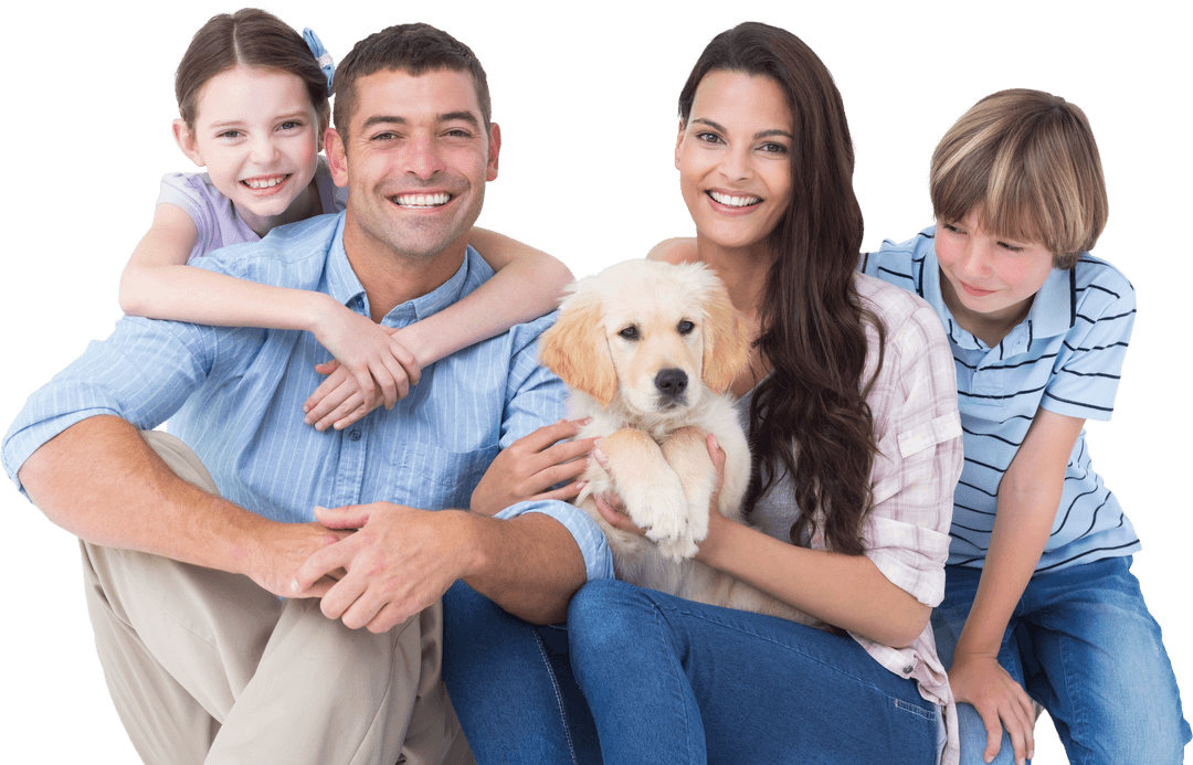 Transparent Happy Family Portrait with Golden Retriever Puppy
