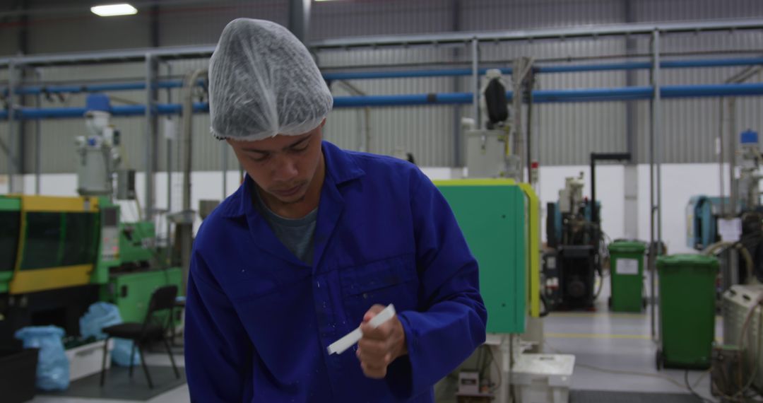 Male Worker Inspects Equipment in Manufacturing Facility - Free Images, Stock Photos and Pictures on Pikwizard.com