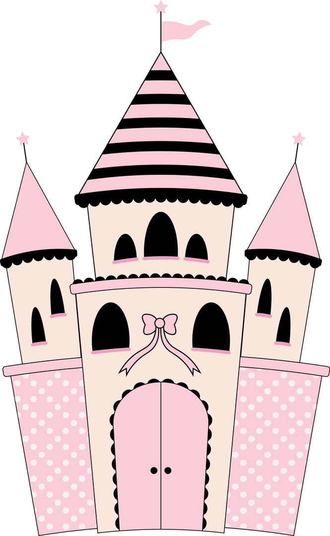 Pink Castle with Ribbon on Transparent Background