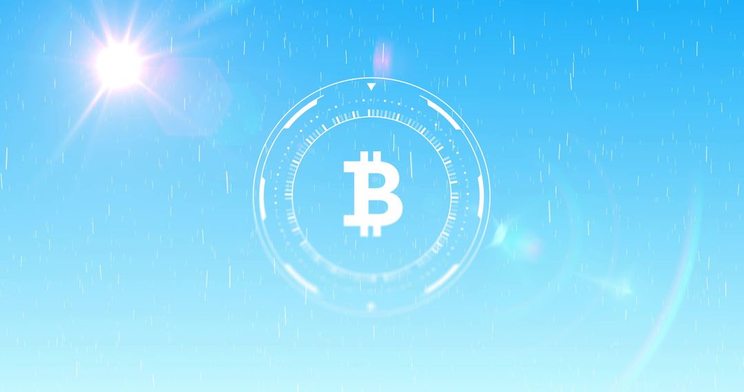Bitcoin Symbol Amid Digital Interface Under Clear Blue Sky