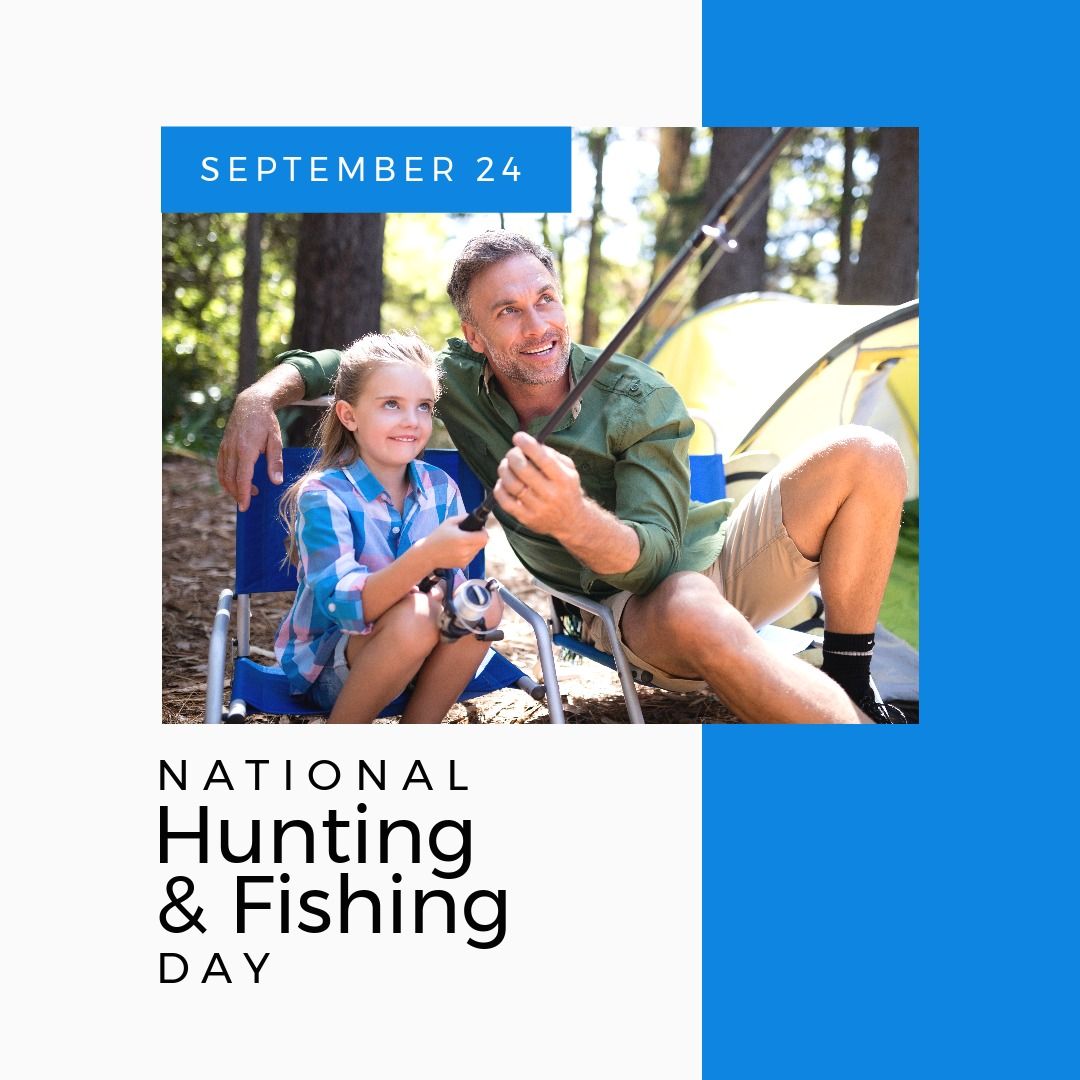 Caucasian father with daughter fishing in forest and september 24, national hunting and fishing day - Download Free Stock Templates Pikwizard.com