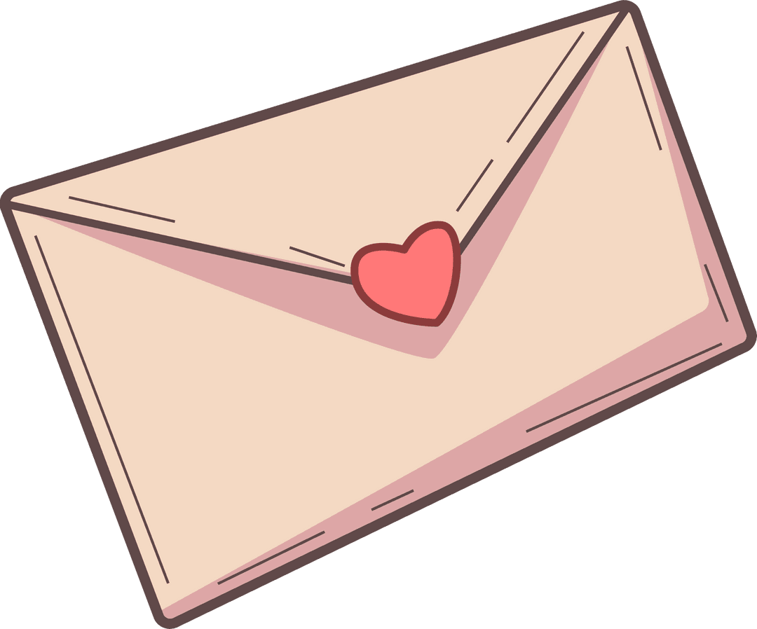 Stylized Pastel Envelope with Heart on Transparent Background