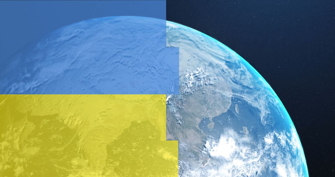 Digital Earth with Ukrainian Flag Colors Overlay