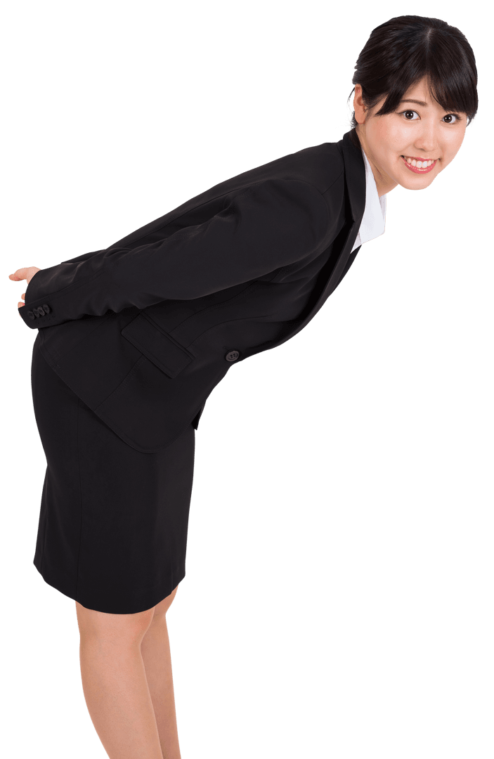 Smiling Businesswoman Bowing Isolated Transparent Background