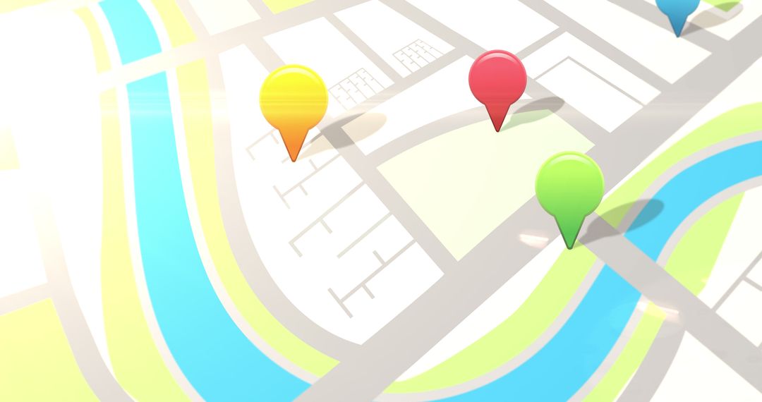 Digital Location Pins on Modern Interactive Road Map