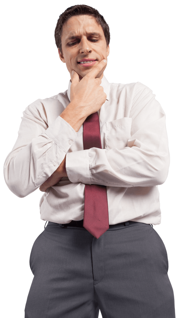 Transparent Image of Pensive Businessman with Hand on Chin