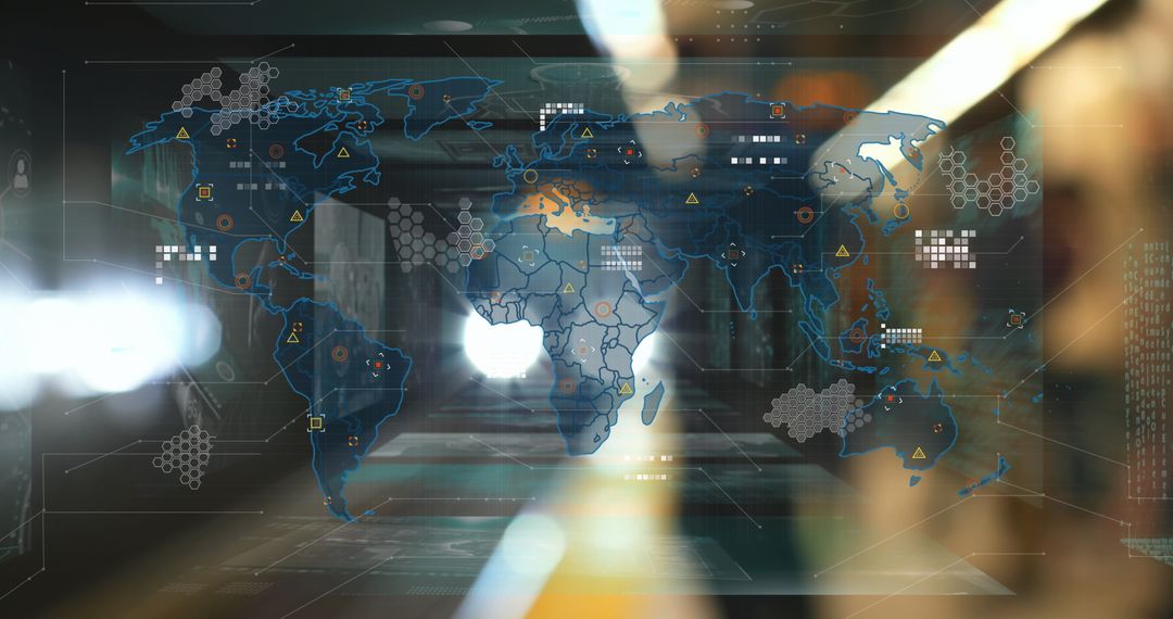 Futuristic Holographic World Map Display Interface