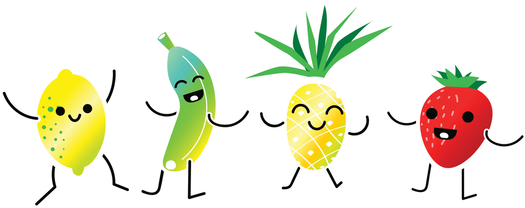 Fun Animated Fruit Characters with Transparent Background