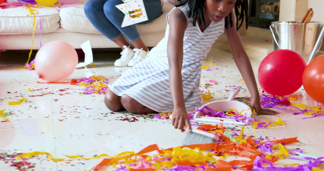 Family Clean Up After Colorful Birthday Celebration